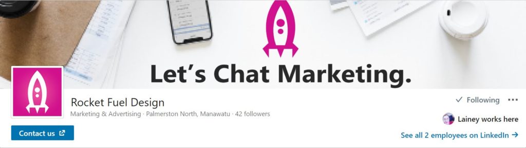 Rocket Fuel Design's LinkedIn Profile - the logo (rocket) is cut off at the top