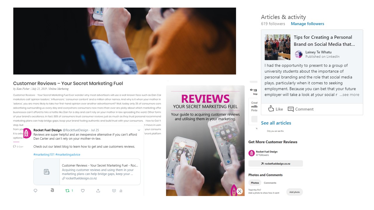 Collage of the different social media posts we created for a blog - Reviews Your Secret Marketing Fuel
